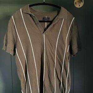 Zara green polo with white stripes